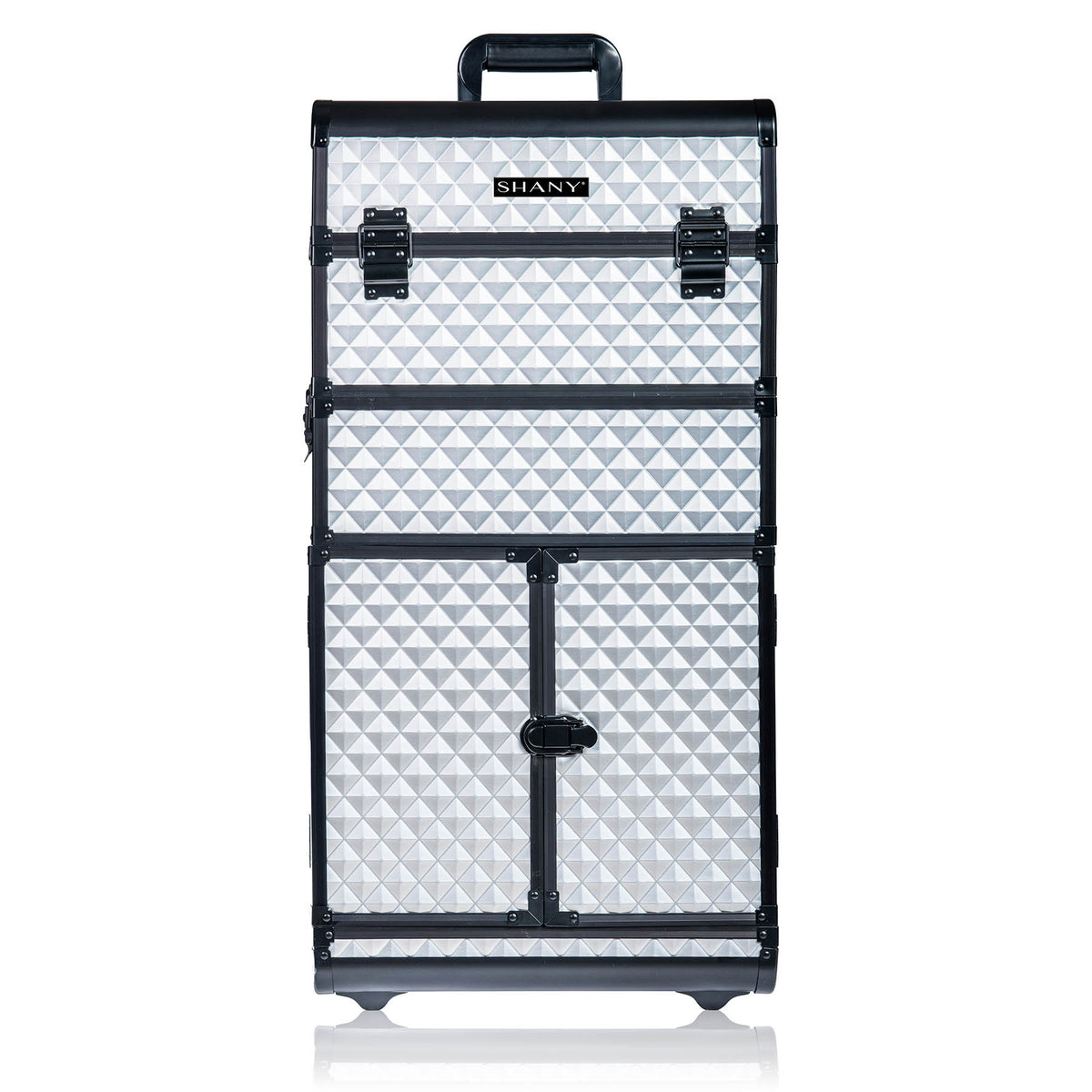 SHANY REBEL Series Pro Makeup Artists Rolling Train Case - Trolley Case - Metallic Bond - SHOP SILVER - ROLLING MAKEUP CASES - ITEM# SH-REBEL-SL