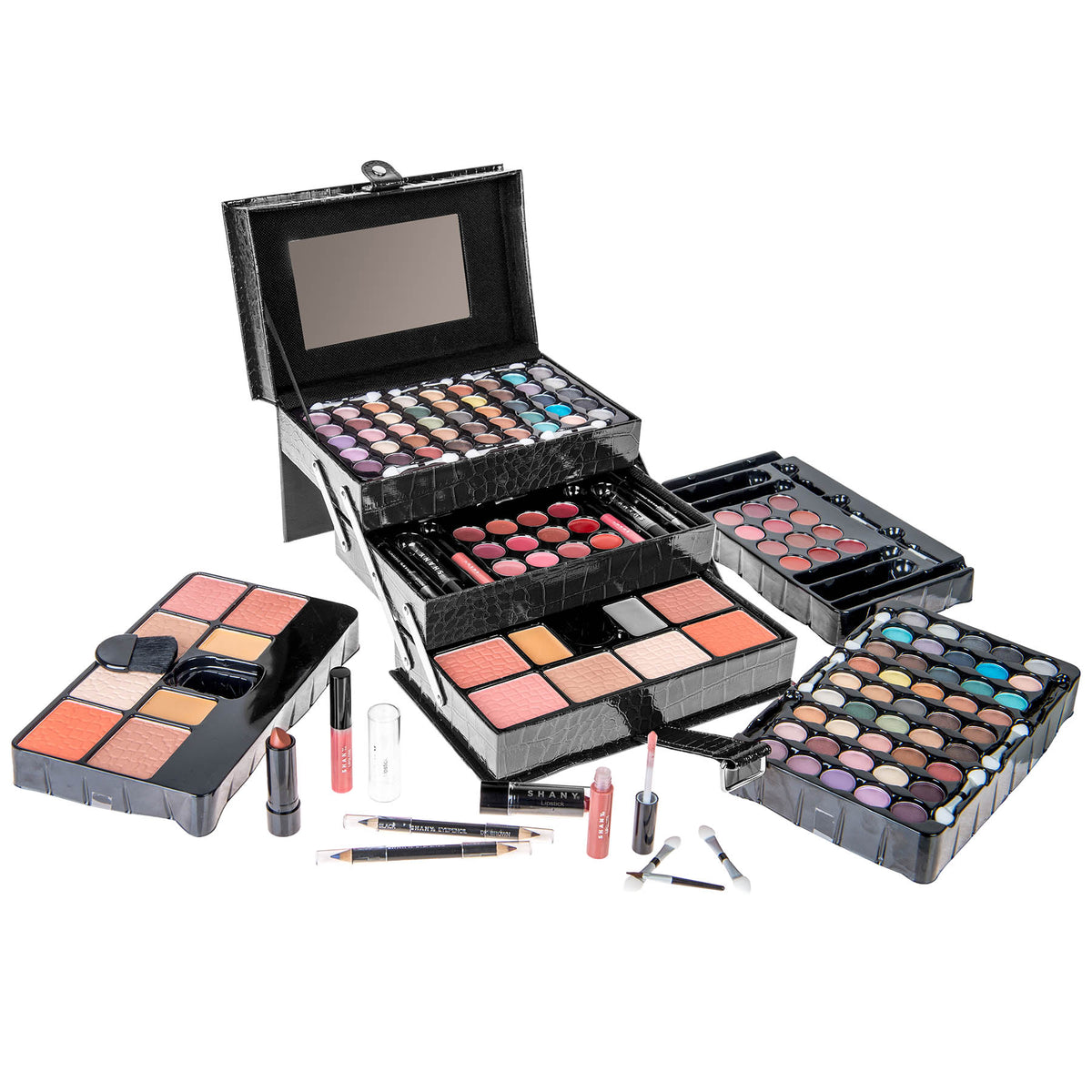 SHANY All In One Makeup Set, Eyeshadow, Blushes, Face Powder, Lipstick , Eye liners, Make up Pencils and Cosmetics Mirror - Makeup Kit With Reusable Storage Beauty Box - Black - SHOP BLACK - MAKEUP SETS - ITEM# SH-2016