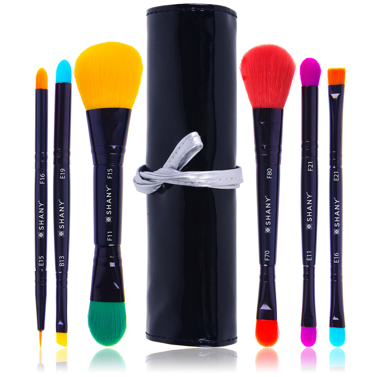 SHANY Vegan Makeup Brushes - LUNA - 6 PC Double Sided Travel Make up Brushes with 12 unique Bristles sides - Brush storage Pouch - Synthetic Cosmetics Brush - SHOP LUNA - BRUSH SETS - ITEM# SH-BR001-BK