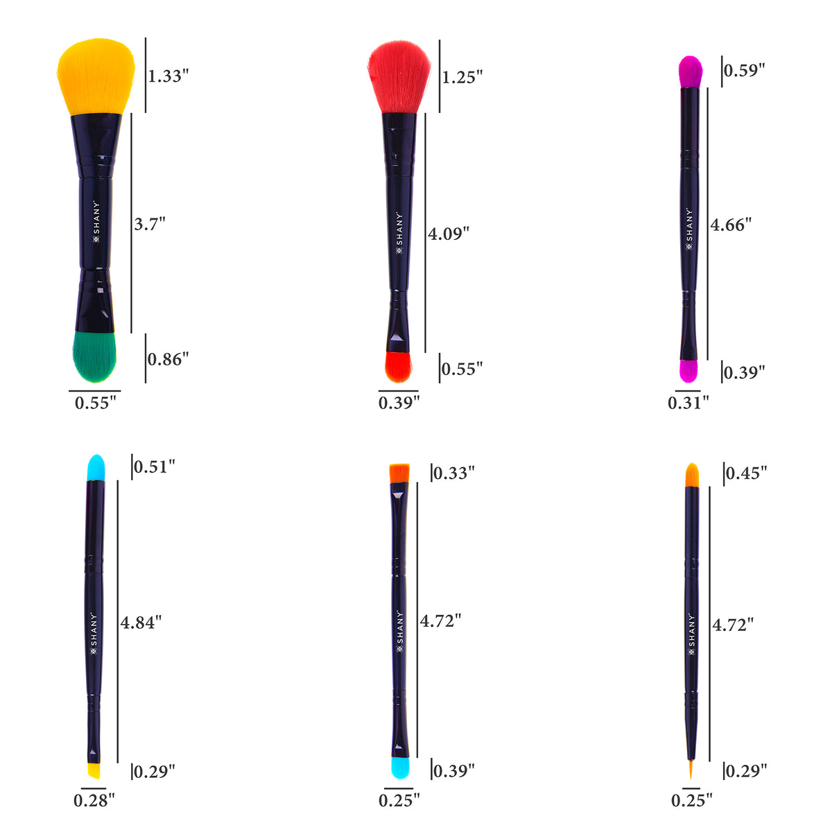 SHANY LUNA 6 PC Double Sided Travel Brush Set - LUNA - ITEM# SH-BR001-BK - Best seller in cosmetics BRUSH SETS category