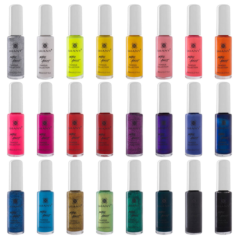 SHANY Nail Art Set Nail Polish - Glitter, Metallic , Pearls, Neon and Matte Nail Polish Nail Art Drawing Decoration Set With Built-in Thin Nail Art Brush - 24 Famous Colors Nail Polish Bulk - SHOP MULTI-COLORED - NAIL POLISH - ITEM# SH0024NP-01