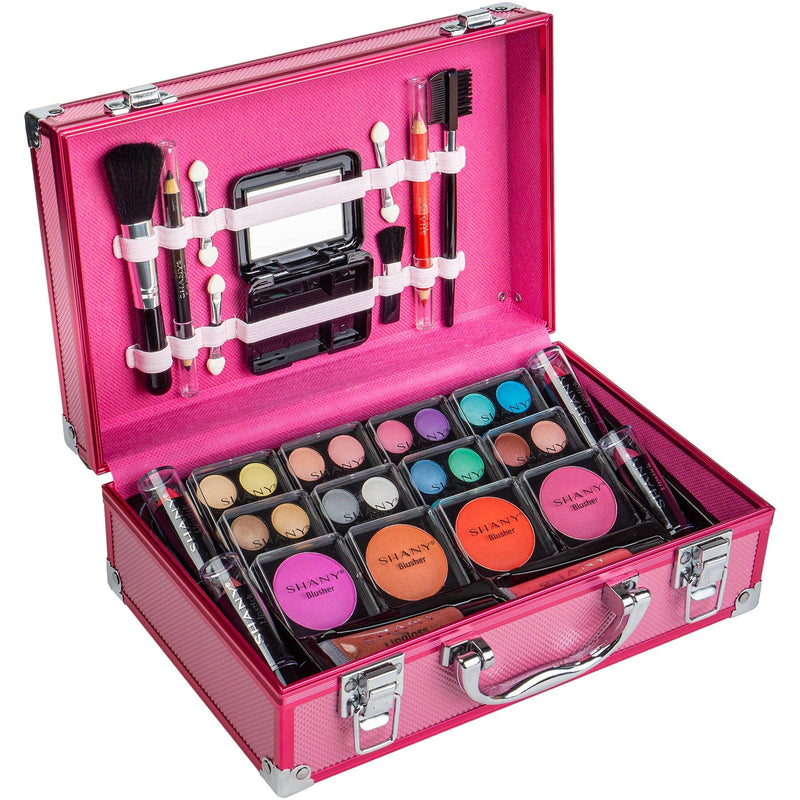 SHANY Makeup Train Case Aluminum Makeup Set - Pink - PINK - ITEM# SH-10402-PK - Makeup set train case Pre teen teens makeup set,first makeup set girls makeup 6 7 8 9 10 years old,Holiday Gift Set Beginner Makeup tools brush sets,Mothers day gift makeup for her women best gift,Christmas gift Dress-Up Toy pretend Makeup kit set - UPC# 810028461543