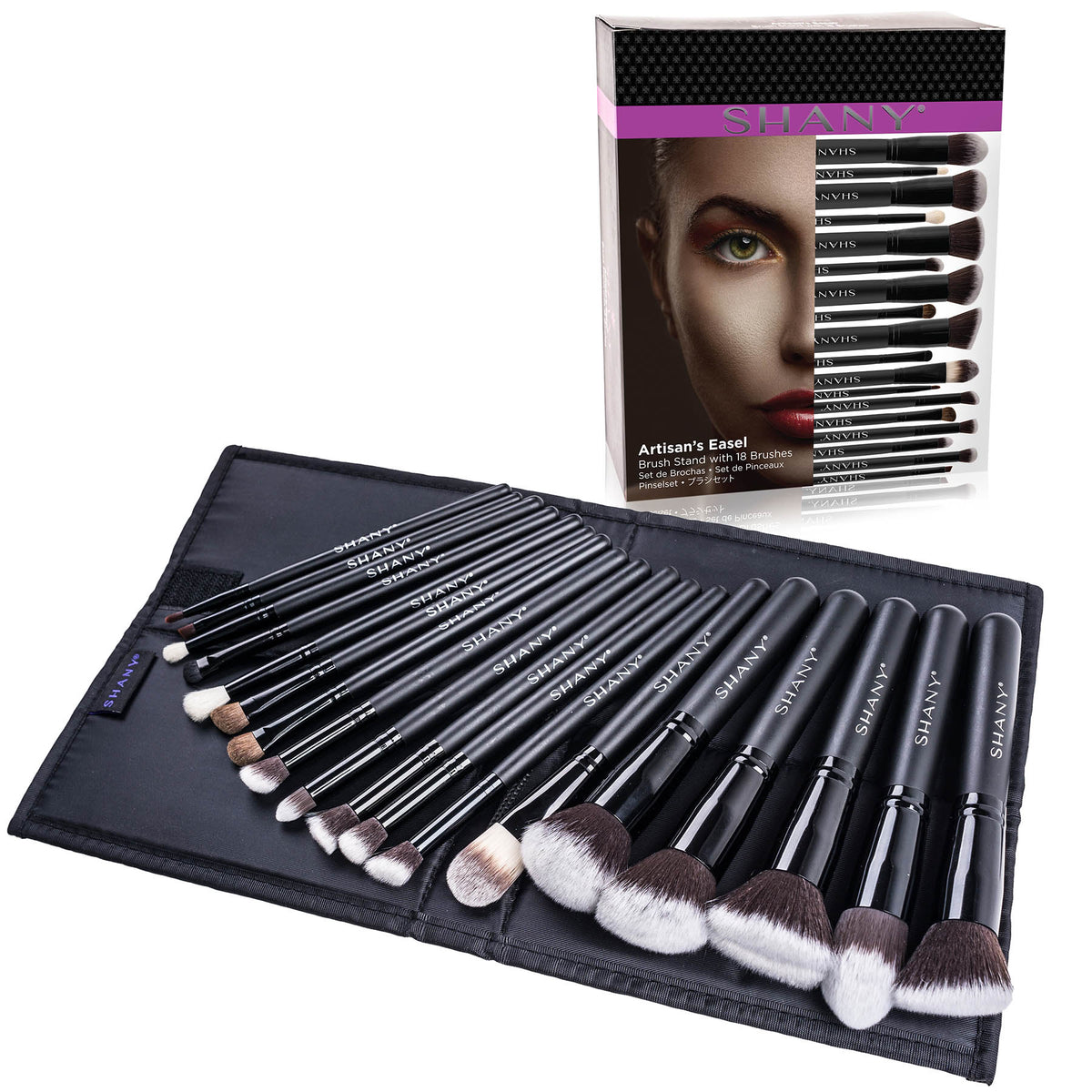 SHANY Black Artisan Easel Makeup Brush Set with Stand - BLACK - ITEM# SH-BR0018-BKC - makeup contour brush set Holiday gift for her mom,it cosmetics brushes BH brush set BS-MALL Makeup,morphe brush set Makeup Brushes Premium Synthetic,cosmetics brush set applicator makeup brush sets,makeup brush set with case Zoreya brush bag makeup - UPC# 810028463875