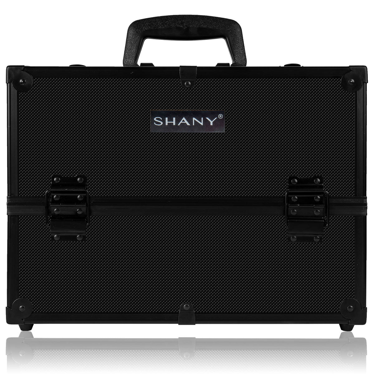 SHANY Essential Pro Makeup Train Case - All Black - ALL BLACK - ITEM# SH-C005-BKBK - Makeup train cases bag organizer storage women kit,Professional large mini travel rolling toiletry,Joligrace ollieroo seya soho cosmetics holder box,Salon brush artist high quality water resistant,Portable carry trolley lipstic luggage lock key - UPC# 616450441371