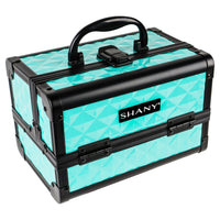 SHANY Makeup Train Case W/ Mirror - Turquoise - TURQUOISE - ITEM# SH-M1001-TR - Makeup train cases bag organizer storage women kit,Professional large mini travel rolling toiletry,Joligrace ollieroo seya soho cosmetics holder box,Salon brush artist high quality water resistant,Portable carry trolley lipstic luggage lock key - UPC# 616450441487