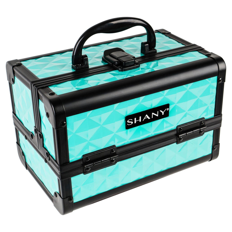 SHANY Makeup Train Case W/ Mirror - Turquoise - TURQUOISE - ITEM# SH-M1001-TR - Makeup train cases bag organizer storage women kit,Professional large mini travel rolling toiletry,Joligrace ollieroo seya soho cosmetics holder box,Salon brush artist high quality water resistant,Portable carry trolley lipstic luggage lock key - UPC# 616450441487