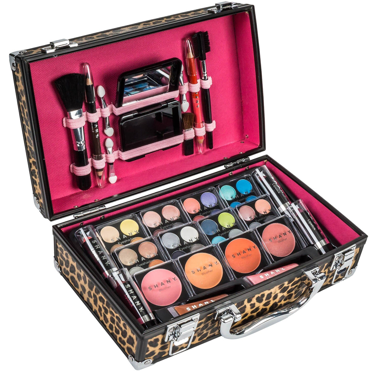 SHANY Makeup Train Case Aluminum Makeup Set - Leopard - LEOPARD - ITEM# SH-10402-LP - Makeup set train case Pre teen teens makeup set,first makeup set girls makeup 6 7 8 9 10 years old,Holiday Gift Set Beginner Makeup tools brush sets,Mothers day gift makeup for her women best gift,Christmas gift Dress-Up Toy pretend Makeup kit set - UPC# 723175178502