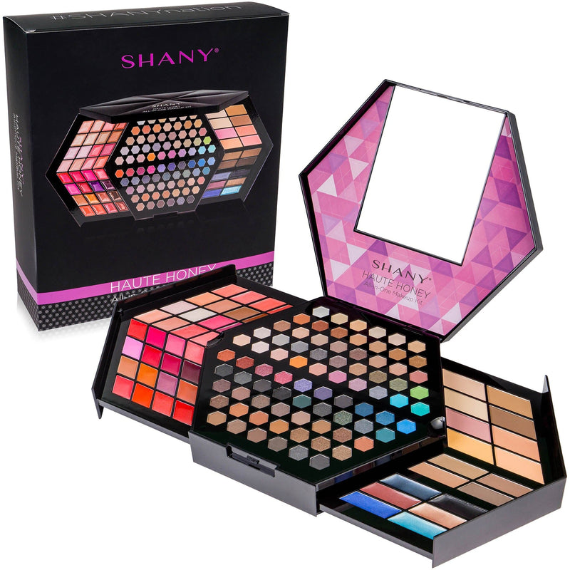 SHANY Haute Honey Makeup Set - All-in-One Makeup Kit with 80 Eyeshadows, 32 Lip Colors, 6 Gel Eyeliners, 4 Face Powders, 4 Blushes, and 4 Eyebrow Powders - SHOP HAUTE HONEY - MAKEUP SETS - ITEM# SH-185