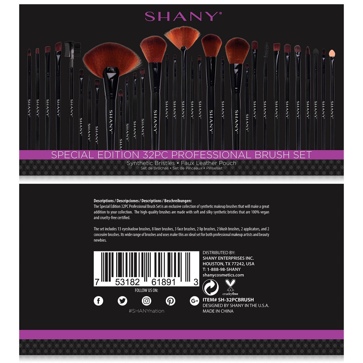 SHANY Professional Makeup Brush Set -  - ITEM# SH-32PCBRUSH - makeup contour brush set Holiday gift for her mom,it cosmetics brushes BH brush set BS-MALL Makeup,morphe brush set Makeup Brushes Premium Synthetic,cosmetics brush set applicator makeup brush sets,makeup brush set with case Zoreya brush bag makeup - UPC# 753182618913