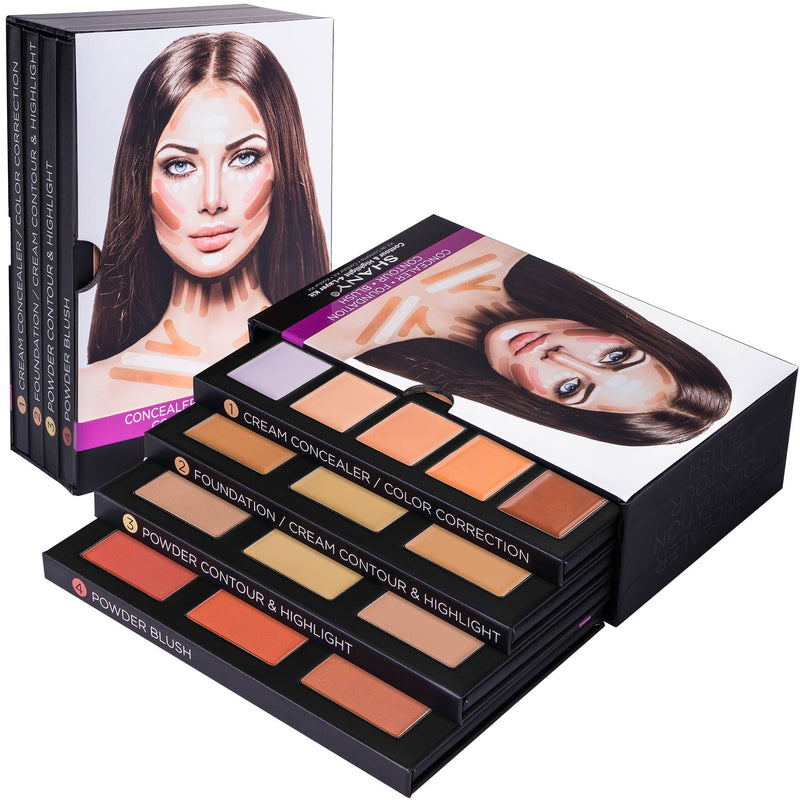 SHANY 4-Layer Contour and Highlight Makeup Kit - Set of Concealer Palette , Color Corrector , Makeup Foundation Palette, Contour Highlight Palette, and Blush Palettes - SHOP  - MAKEUP SETS - ITEM# SH-4L