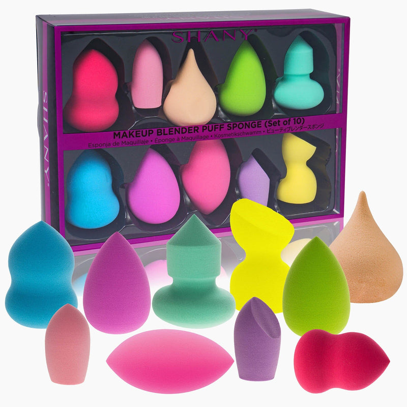 SHANY Blender Makeup Sponge Blending Puff Set for Liquid, Cream, and Powder Foundations and Concealers - Latex-free ,High-density, Vegan, Multipurpose Multi Shapes, Assorted Colors - Gift Set 10 Pcs - SHOP  - APPLICATORS - ITEM# SH-BLENDER-01