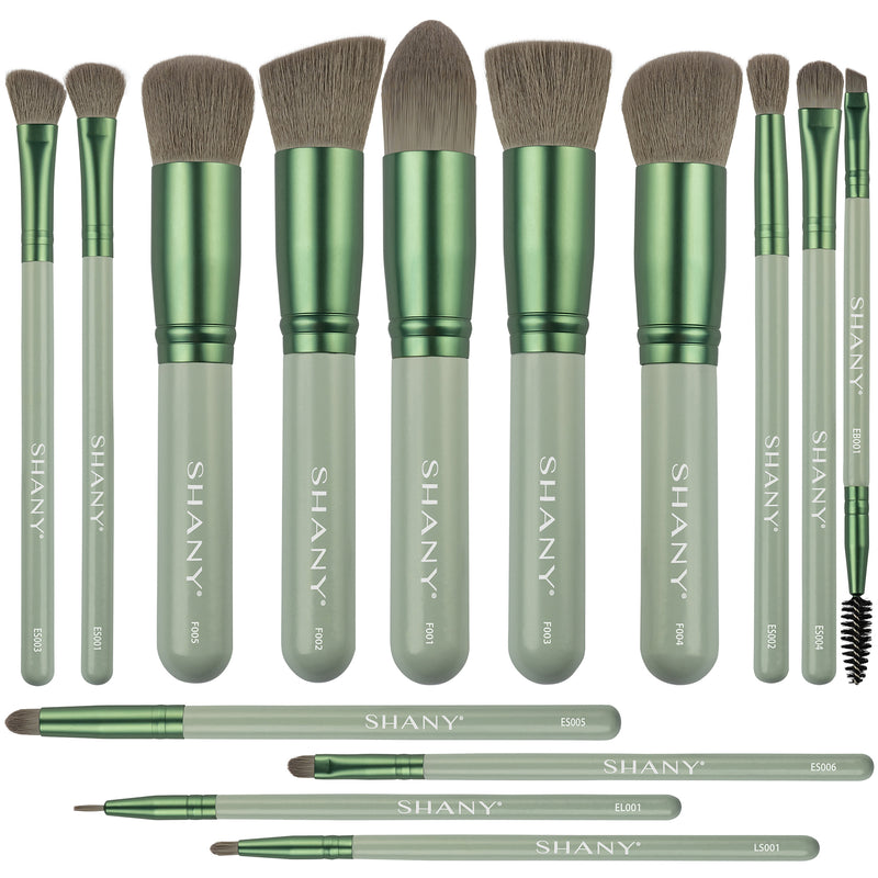 SHANY14 Piece Makeup Brush Set – Elite Cosmetics Brush Collection - Complete Kabuki , Eyes, Face, powder, foundation Makeup Brush Set - Emerald - SHOP EMERALD - BRUSH SETS - ITEM# SH-BR0014-GR