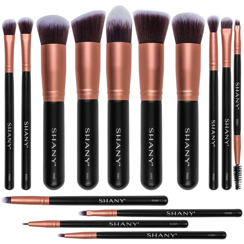 SHANY Makeup Brushes - Rose All Day  - 14-Piece Brush Set – Foundation Powder Concealers Eye Shadows Makeup brushes - Complete Kabuki Makeup Brush Set in Rose Gold - 14 PCS - SHOP ROSE GOLD - BRUSH SETS - ITEM# SH-BR0014-RG