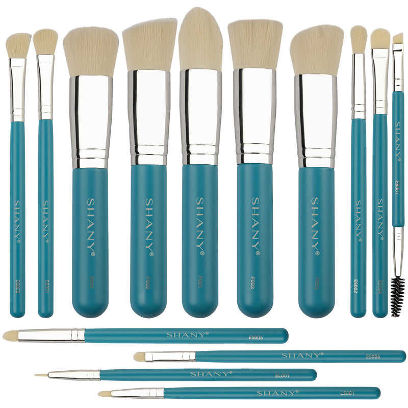SHANY14 Piece Makeup Brush Set – Elite Cosmetics Brush Collection - Complete Kabuki , Eyes, Face, powder, foundation Makeup Brush Set - Turquoise - SHOP TURQUOISE - BRUSH SETS - ITEM# SH-BR0014-TR