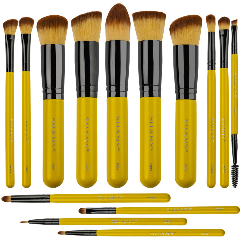 SHANY14 Piece Makeup Brush Set – Elite Cosmetics Brush Collection - Complete Kabuki , Eyes, Face, powder, foundation Makeup Brush Set - Canary - SHOP CANARY - BRUSH SETS - ITEM# SH-BR0014-YL