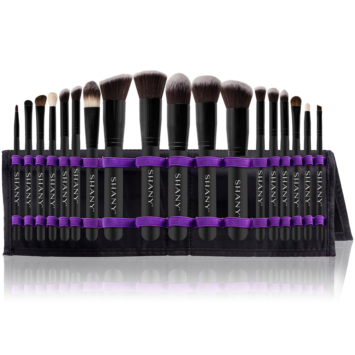SHANY Makeup Brushes Artisan Easel Elite Cosmetics Make up Brush Set, Complete Kabuki Makeup Brush Set with Standing Convertible Makeup Brush Holder Storage - Black-18 pcs - SHOP BLACK PURPLE - BRUSH SETS - ITEM# SH-BR0018-BKC
