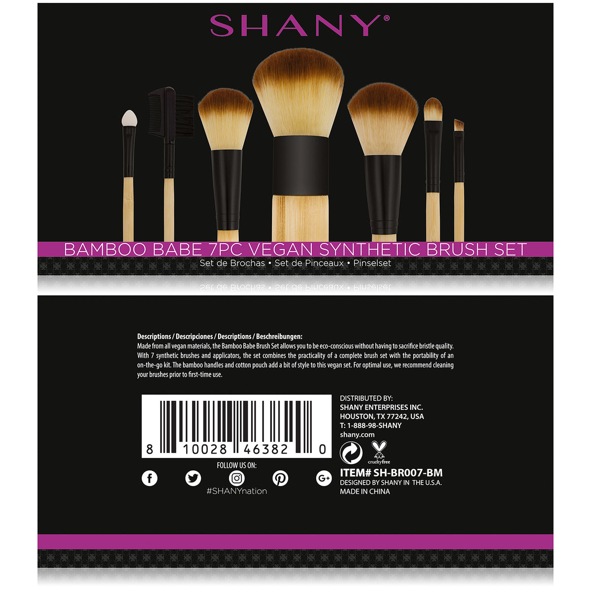SHANY Bamboo Brush Set - Vegan Brushes - BAMBOO BABE - ITEM# SH-BR007-BM - makeup contour brush set Holiday gift for her mom,it cosmetics brushes BH brush set BS-MALL Makeup,morphe brush set Makeup Brushes Premium Synthetic,cosmetics brush set applicator makeup brush sets,makeup brush set with case Zoreya brush bag makeup - UPC# 810028463820