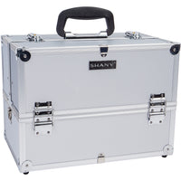 SHANY Essential Pro Makeup Train Case Cosmetic Box Portable Makeup Case Cosmetics Beauty Organizer Jewelry storage with Locks , Multi Compartments Makeup Box and Shoulder Strap - Platinum - SHOP PLATINUM - MAKEUP TRAIN CASES - ITEM# SH-C005-PLS