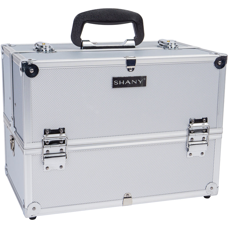 SHANY Essential Pro Makeup Train Case Cosmetic Box Portable Makeup Case Cosmetics Beauty Organizer Jewelry storage with Locks , Multi Compartments Makeup Box and Shoulder Strap - Platinum - SHOP PLATINUM - MAKEUP TRAIN CASES - ITEM# SH-C005-PLS