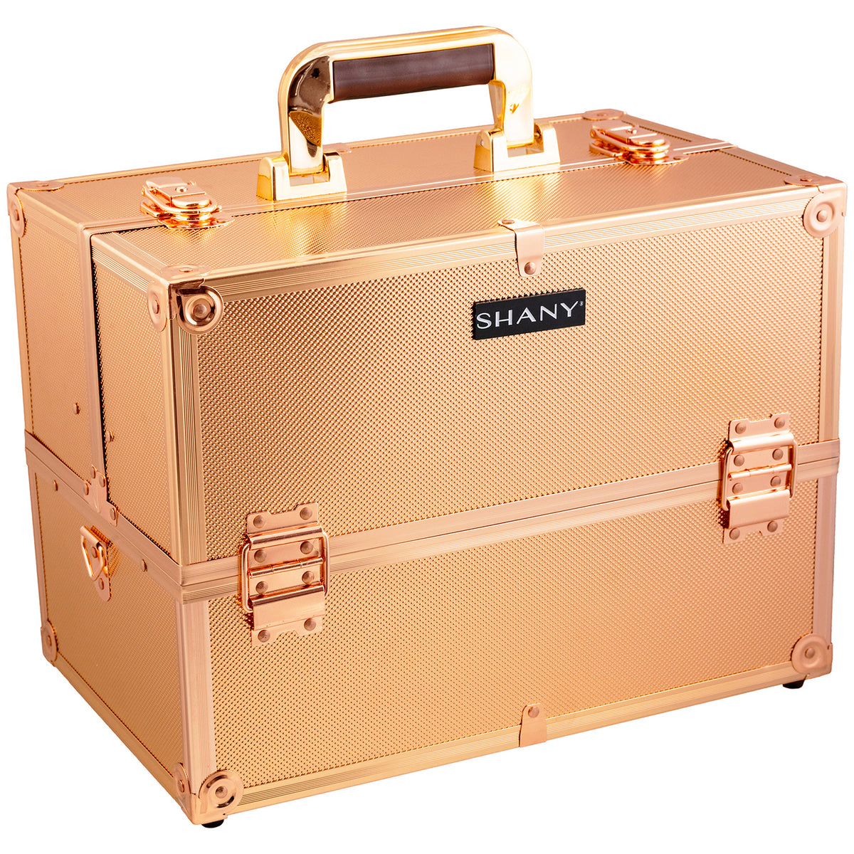 SHANY Essential Pro Makeup Train Case Cosmetic Box Portable Makeup Case Cosmetics Beauty Organizer Jewelry storage with Locks , Multi Compartments Makeup Box and Shoulder Strap - Rose Gold - SHOP ROSE GOLD - MAKEUP TRAIN CASES - ITEM# SH-C005-RG