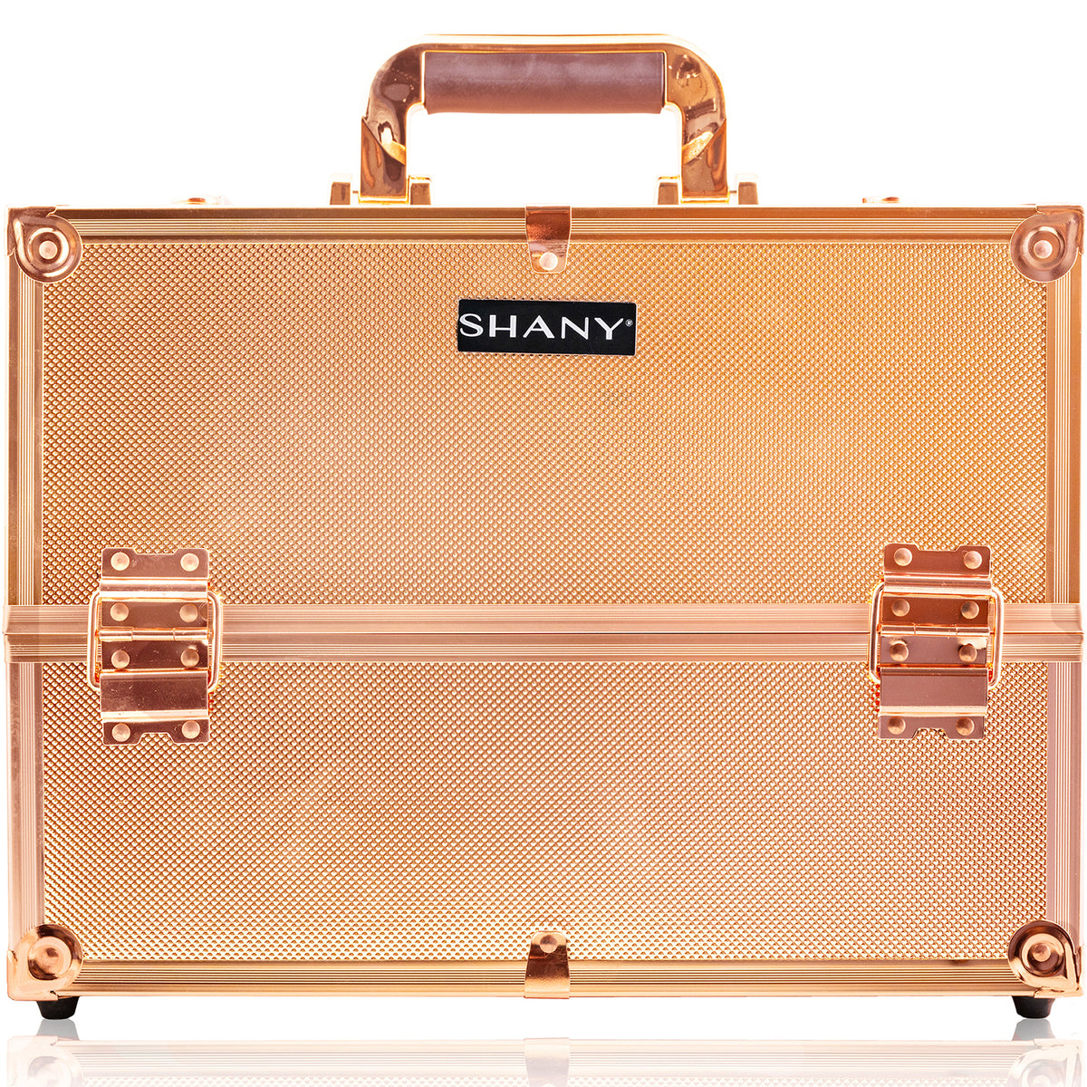 SHANY Essential Pro Makeup Train Case - Rose Gold - ROSE GOLD - ITEM# SH-C005-RG - Makeup train cases bag organizer storage women kit,Professional large mini travel rolling toiletry,Joligrace ollieroo seya soho cosmetics holder box,Salon brush artist high quality water resistant,Portable carry trolley lipstic luggage lock key - UPC# 810028463783