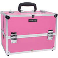 SHANY Essential Pro Makeup Train Case Cosmetic Box Portable Makeup Case Cosmetics Beauty Organizer Jewelry storage with Locks , Multi Compartments Makeup Box and Shoulder Strap - Soft Pink - SHOP SOFT PINK - MAKEUP TRAIN CASES - ITEM# SH-C005-SPK