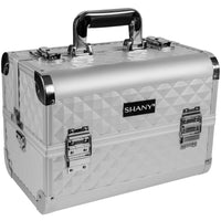 SHANY Premier Fantasy Professional Makeup Train Case Cosmetic Box Portable Makeup Case Organizer Jewelry storage with Locks , 3 Trays , Makeup Brush Holder and Cosmetics Mirror - Platinum - SHOP PLATINUM - MAKEUP TRAIN CASES - ITEM# SH-C20-PLS
