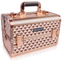 SHANY Premier Fantasy Professional Makeup Train Case Cosmetic Box Portable Makeup Case Organizer Jewelry storage with Locks , 3 Trays ,Makeup Brush Holder and Cosmetics Mirror - Rose Gold - SHOP ROSE GOLD - MAKEUP TRAIN CASES - ITEM# SH-C20-RGD