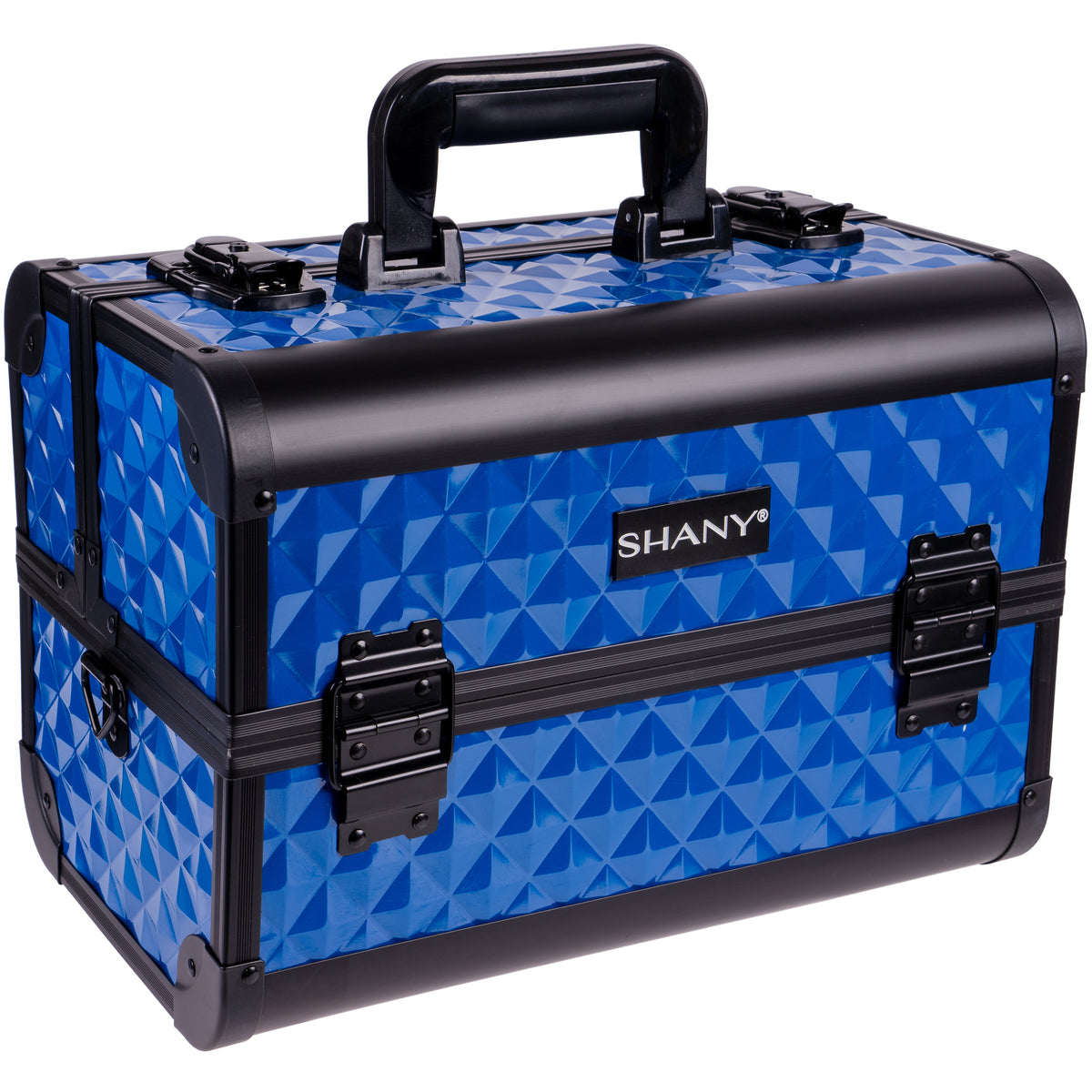 SHANY Premier Fantasy Professional Makeup Train Case Cosmetic Box Portable Makeup Case Organizer Jewelry storage with Locks , 3 Trays ,Makeup Brush Holder and Cosmetics Mirror - Royal Blue - SHOP ROYAL BLUE - MAKEUP TRAIN CASES - ITEM# SH-C20-RBL