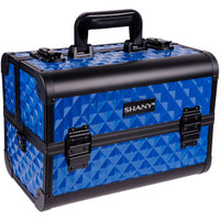 SHANY Premier Fantasy Professional Makeup Train Case Cosmetic Box Portable Makeup Case Organizer Jewelry storage with Locks , 3 Trays ,Makeup Brush Holder and Cosmetics Mirror - Royal Blue - SHOP ROYAL BLUE - MAKEUP TRAIN CASES - ITEM# SH-C20-RBL