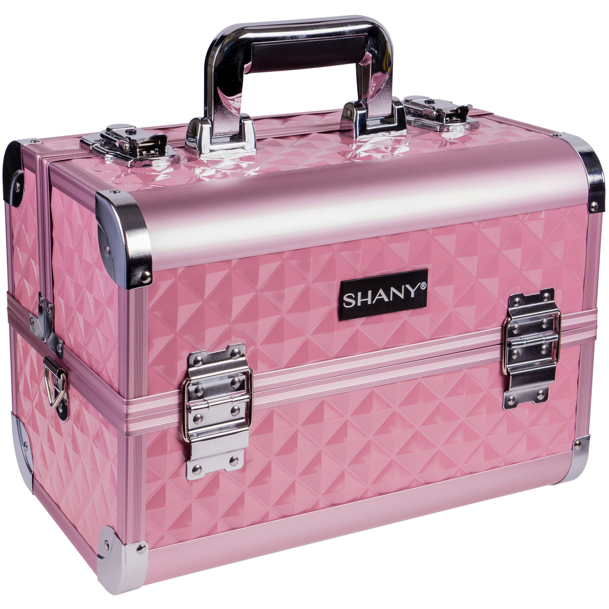 SHANY Premier Fantasy Professional Makeup Train Case Cosmetic Box Portable Makeup Case Organizer Jewelry storage with Locks , 3 Trays , Makeup Brush Holder and Cosmetics Mirror - Soft Pink - SHOP SOFT PINK - MAKEUP TRAIN CASES - ITEM# SH-C20-SPK