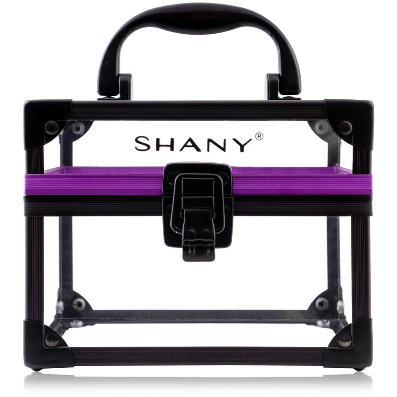 SHANY Clear Cosmetics and Toiletry Train Case - Clear Travel Makeup Bag Case Organizer with Secure Closure and Black/Purple Accents - Medium - SHOP Medium - MAKEUP TRAIN CASES - ITEM# SH-CC0080-M