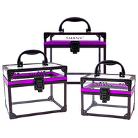 SHANY Clear Cosmetics and Toiletry Train Case - Clear Travel Makeup Bag Case Organizer with Secure Closure and Black/Purple Accents - SHOP  - MAKEUP TRAIN CASES - ITEM# SH-CC0080-PARENT