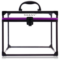 SHANY Clear Cosmetics and Toiletry Train Case - Clear Travel Makeup Bag Case Organizer with Secure Closure and Black/Purple Accents - Extra Large - SHOP XL - MAKEUP TRAIN CASES - ITEM# SH-CC0080-XL