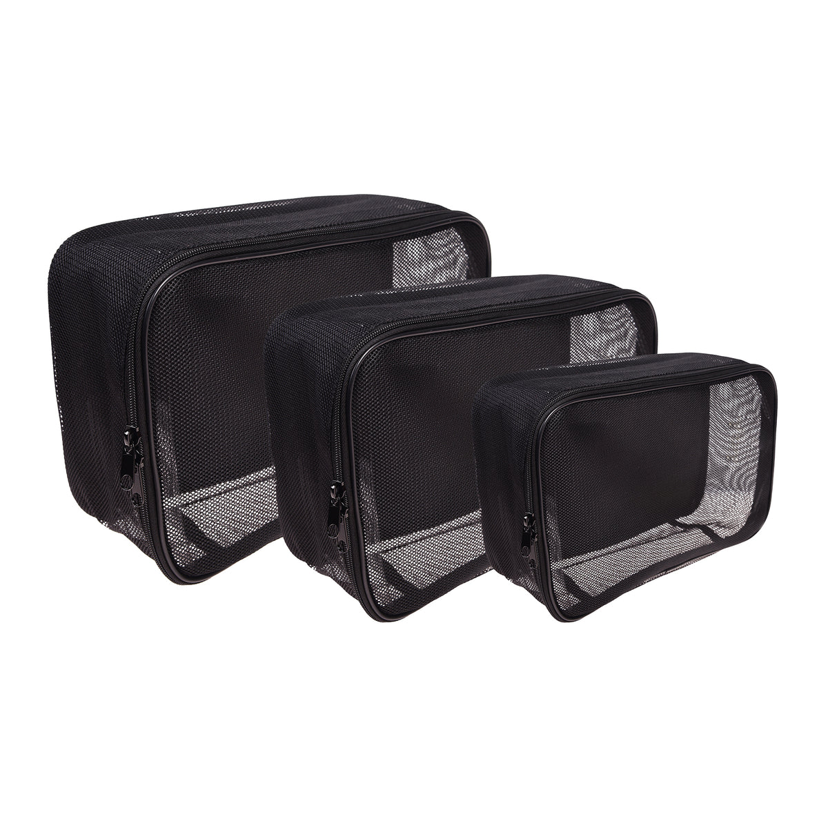SHANY Mesh Travel Makeup Bag – Portable Make Up Organizer and Cosmetics Bag for Toiletries, Tool Storage, and Carry-On Use - 3Pc Set - SHOP SET - MESH BAGS - ITEM# SH-CL005-KIT