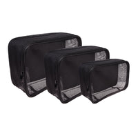 SHANY Mesh Travel Makeup Bag – Portable Make Up Organizer and Cosmetics Bag for Toiletries, Tool Storage, and Carry-On Use - 3Pc Set - SHOP SET - MESH BAGS - ITEM# SH-CL005-KIT
