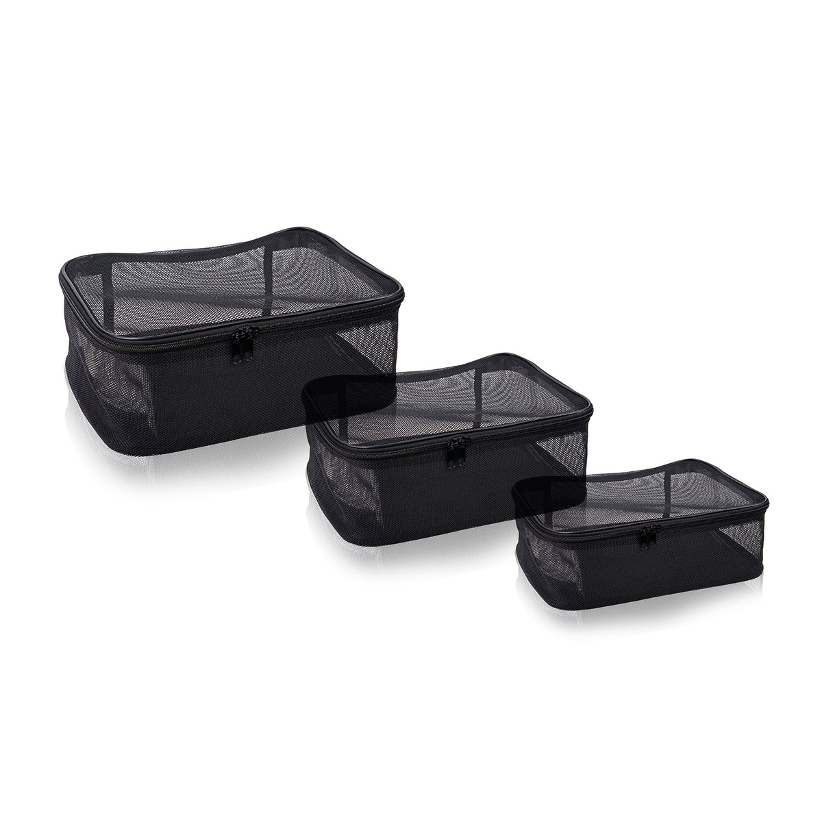 Portable Mesh Travel Makeup Bag Organizer - 3pc Set - SET - ITEM# SH-CL005-KIT - Cosmetic toiletry bag organizer pouch purse travel,Makeup women girls train case box storage holder,Kate spade victorias secret hello kitty lesportsac,Container handbag gadget zipper portable luggage,Large small hanging compartment professional kits - UPC# 810028464018