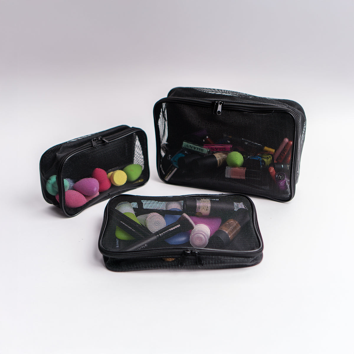 Portable Mesh Travel Makeup Bag Organizer - 3pc Set