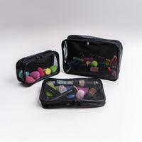 Portable Mesh Travel Makeup Bag Organizer - 3pc Set