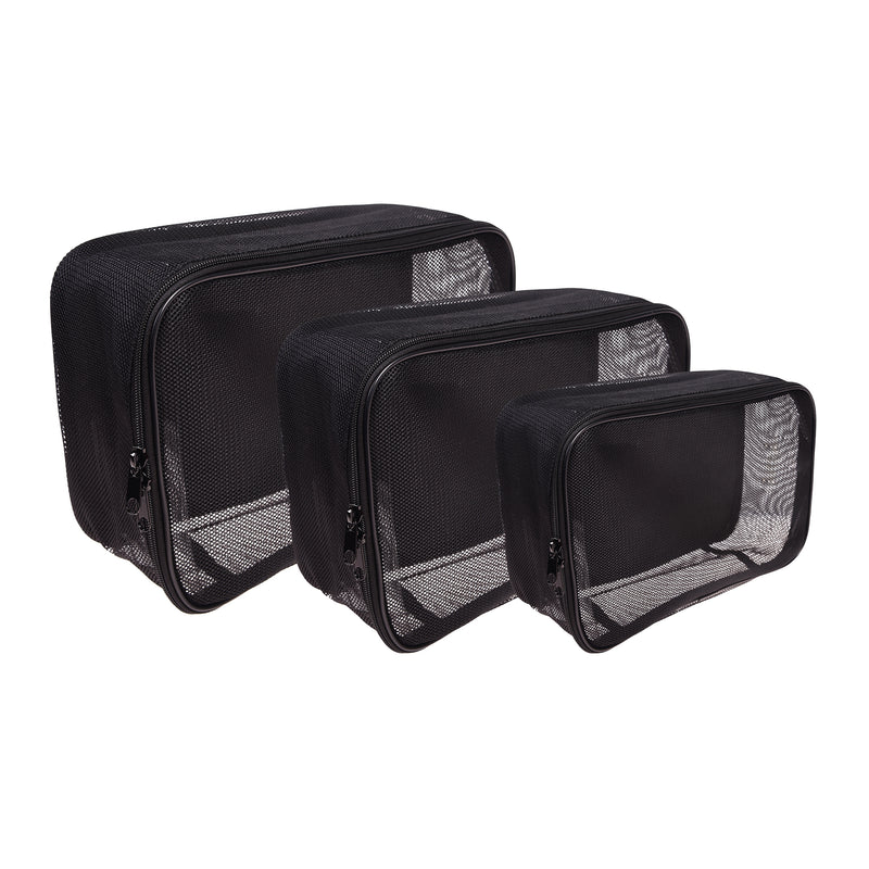 SHANY Large Assorted Sizes Cosmetics Makeup Travel Bag - Black Mesh Bag Make Up Bag Organizer Tools Storage Carry On - 3PC set - SHOP BLACK - MESH BAGS - ITEM# SH-CL005-SET