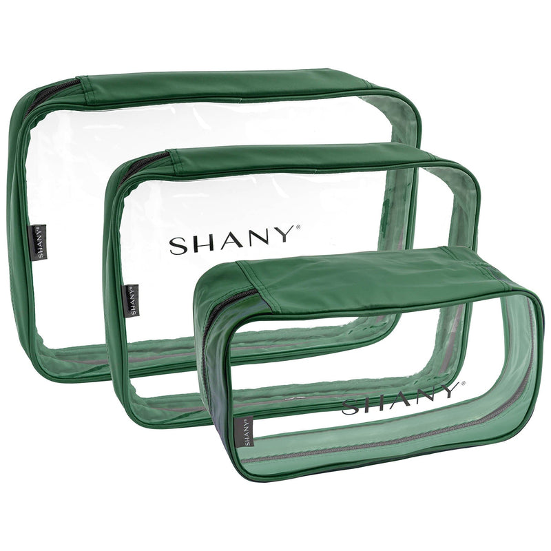 SHANY Clear Cosmetics Organizer 3-Piece Set - Transparent Makeup Toiletry Bag - Assorted Make Up Storage Bags - Set Of 3 - OLIVE - SHOP OLIVE - TRAVEL BAGS - ITEM# SH-CL006-OL