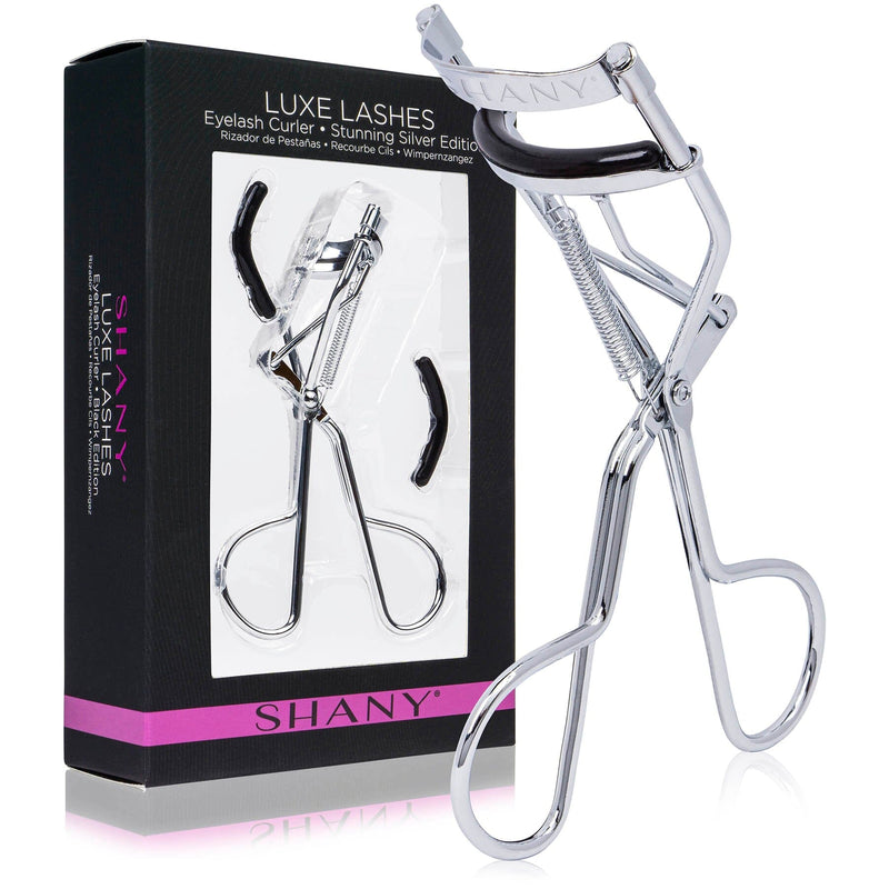 SHANY Luxe Lashes Eyelash Curler - Professional Makeup Tool With Two Silicone Replacement Pads, Gentle Curl, Crease-Free, No Pinching Or Pulling, Lightweight Design For Easy Travel - SILVER - SHOP SILVER - EYELASH CURLER - ITEM# SH-EC900-E