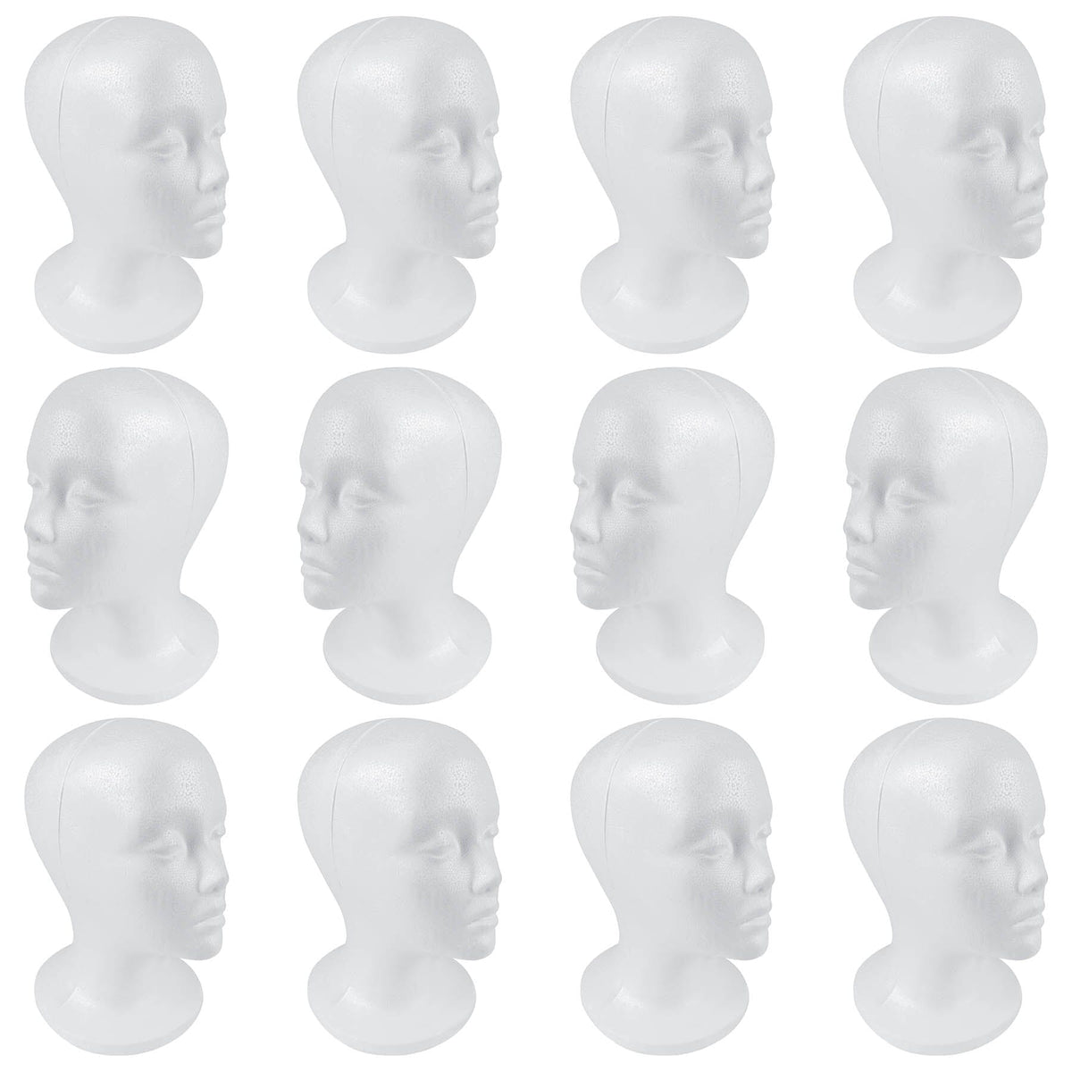 SHANY Styrofoam Model Heads ,Hat Wig Foam Mannequin Female Wig Head Stand ,Mannequin Head for wigs , Wig Holder - Round Base , 11 Inches Female Mannequin Head -12 Pieces - One Dozen - SHOP 12 - FOAM HEADS - ITEM# SH-FOAM-X12