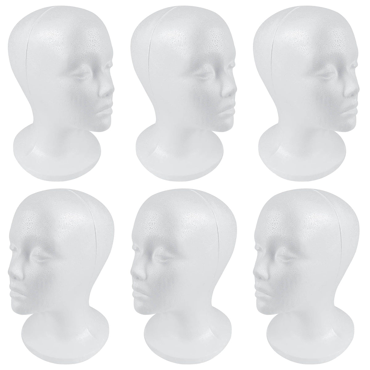 SHANY Styrofoam Model Heads ,Hat Wig Foam Mannequin Female Wig Head Stand ,Mannequin Head for wigs , Wig Holder - Round Base , 11 Inches Female Mannequin Head - Half Dozen - 6 Pieces - SHOP 6 - FOAM HEADS - ITEM# SH-FOAM-X6