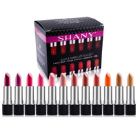 SHANY Slick and Shine Multicolored Lipstick Set 12 Matte Lip Colors Long Lasting Hydrating Lip shades with Vitamin E and Aloe Vera in for Smooth Creamy Lip contour and Everyday Makeup Use - SHOP MATTE - LIPSTICKS - ITEM# SH-LP0012-SET-PARENT