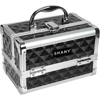 SHANY Makeup Train Case W/ Mirror -  Black - BLACK - ITEM# SH-M1001-BK - Makeup train cases bag organizer storage women kit,Professional large mini travel rolling toiletry,Joligrace ollieroo seya soho cosmetics holder box,Salon brush artist high quality water resistant,Portable carry trolley lipstic luggage lock key - UPC# 738435231194