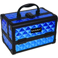 SHANY Makeup Train Case W/ Mirror - Peacock Blue - PEACOCK BLUE - ITEM# SH-M1001-BL - Makeup train cases bag organizer storage women kit,Professional large mini travel rolling toiletry,Joligrace ollieroo seya soho cosmetics holder box,Salon brush artist high quality water resistant,Portable carry trolley lipstic luggage lock key - UPC# 723175178144