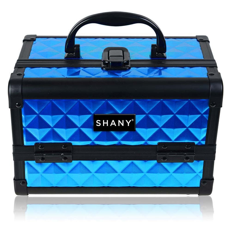 SHANY Makeup Train Case W/ Mirror - Peacock Blue - PEACOCK BLUE - ITEM# SH-M1001-BL - Makeup train cases bag organizer storage women kit,Professional large mini travel rolling toiletry,Joligrace ollieroo seya soho cosmetics holder box,Salon brush artist high quality water resistant,Portable carry trolley lipstic luggage lock key - UPC# 723175178144