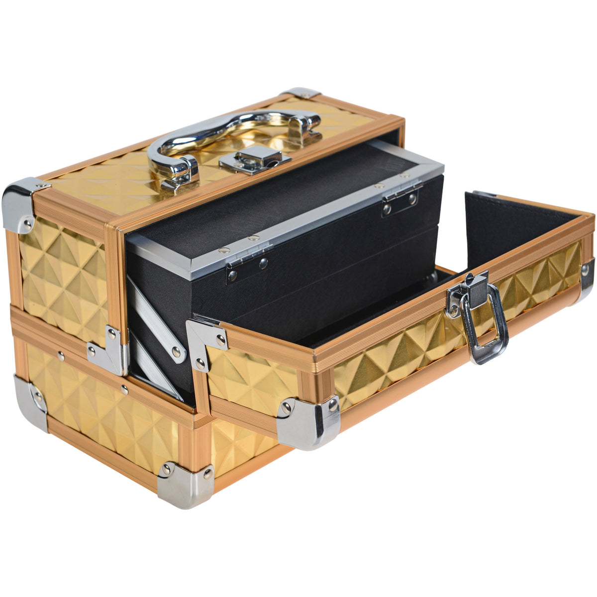 SHANY Makeup Train Case W/ Mirror - Golden House - GOLDEN HOUSE - ITEM# SH-M1001-GL - Best seller in cosmetics MAKEUP TRAIN CASES category