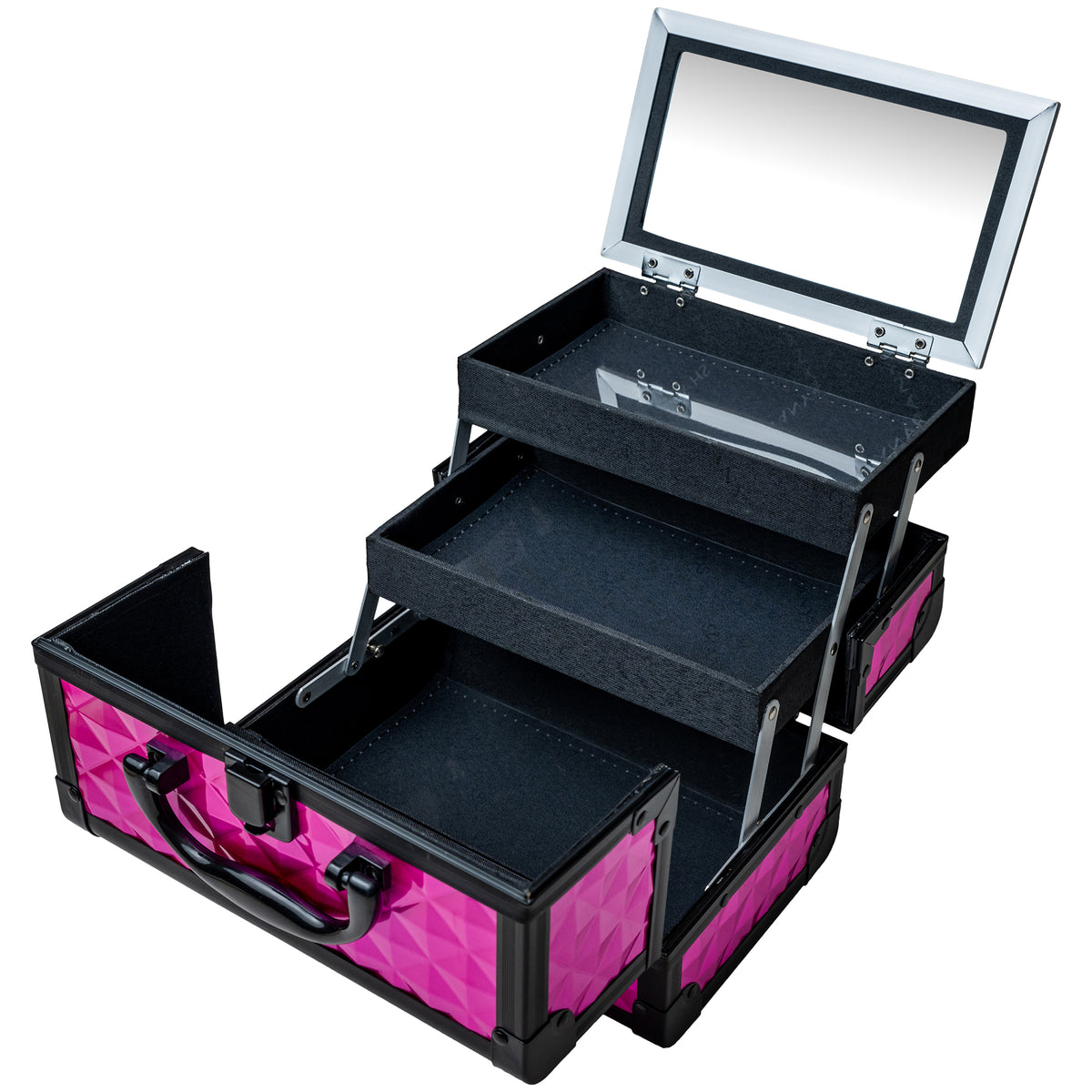 SHANY Makeup Train Case W/ Mirror -  FOXY PINK - FOXY PINK - ITEM# SH-M1001-HP - Makeup train cases bag organizer storage women kit,Professional large mini travel rolling toiletry,Joligrace ollieroo seya soho cosmetics holder box,Salon brush artist high quality water resistant,Portable carry trolley lipstic luggage lock key - UPC# 810028463738